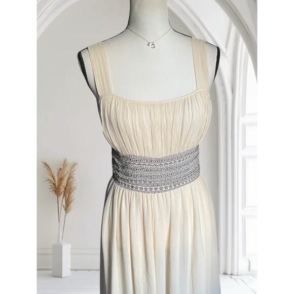 Sigrid Olsen Silk Womens Dress 2 XS 0 Cream Brown Silk Ethereal Midi Gown - Picture 3 of 11